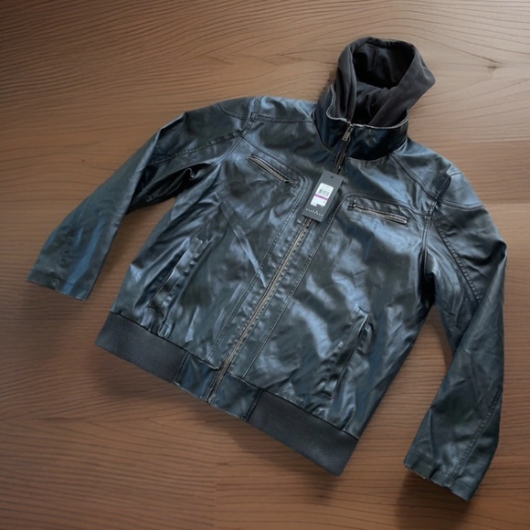 NWT GIII SEAN JOHN Mens XXL Brown Faux Leather Removable Hooded Bib Lined Jacket - Picture 7 of 14